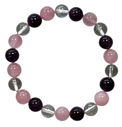 Bracelet Améthyste-Cristal de Roche-Quartz rose pierres de 8mm
