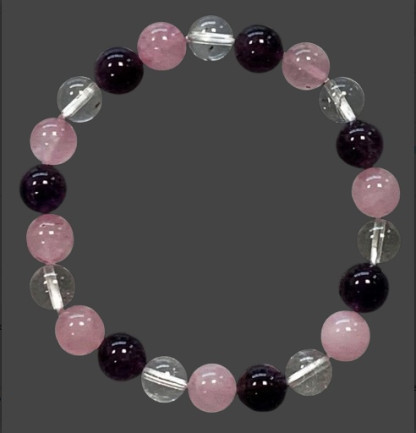 Améthyste, Cristal de Roche, Quartz rose - Bracelet en pierre naturel 6mm