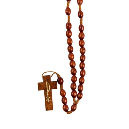 Chapelet en bois marron croix imprimée PAX